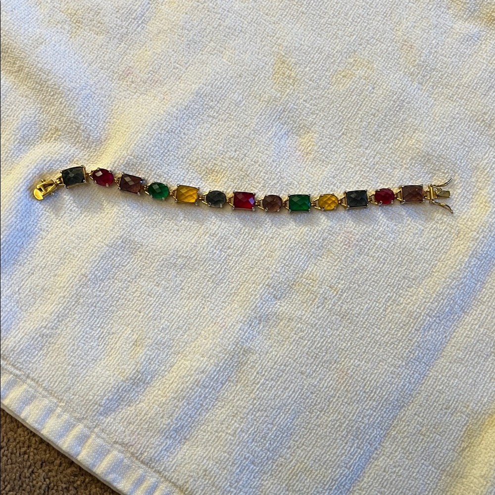 Joan Rivers Jewel Tone Crystal Tennis Link Bracelet Multicolor Gold Plated